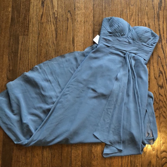 Azazie Dresses & Skirts - AZAZIE Elegant Twilight Blue Verde Flowy Ribbed Strapless Bridesmaids Dress